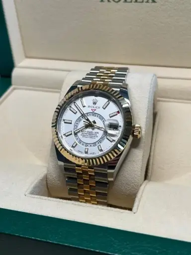ROLEEX SKYDWELLER SILVER GOLD WATCH