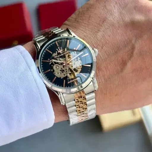 MASERATI AUTO SILVER-COPPER BLUE AUTOMATIC WATCH